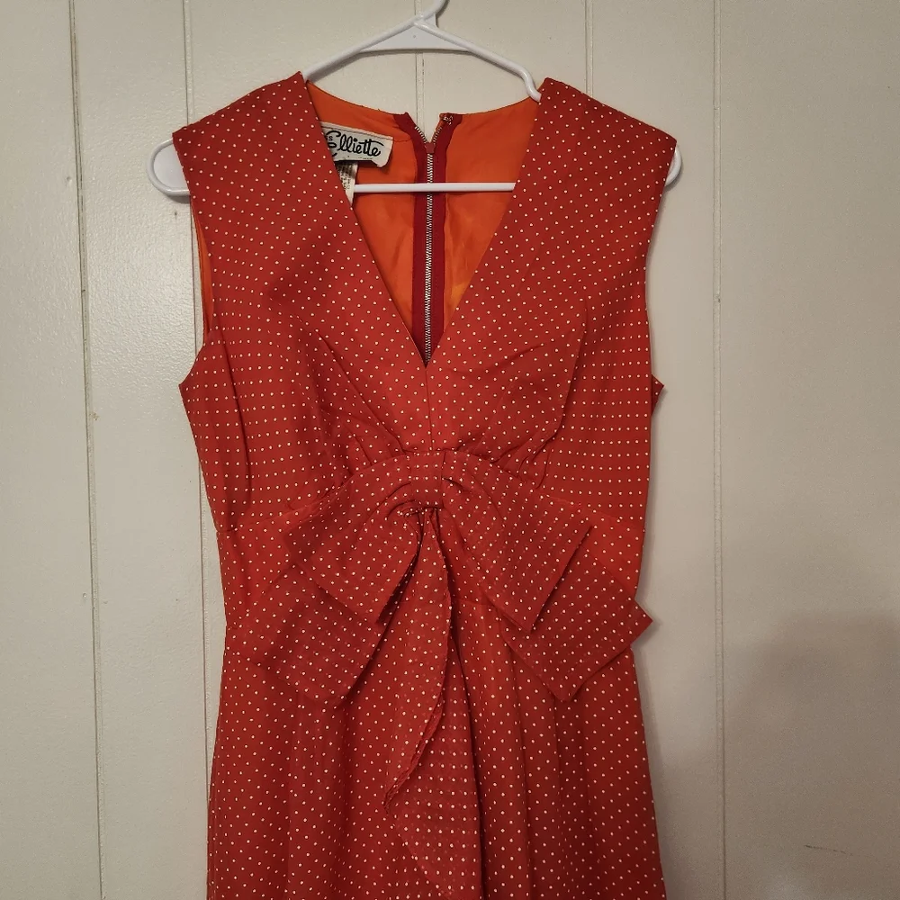Vintage 60s Miss Elliette California Red Polka Dot Sleeveless Maxi Dress… - Picture 2 of 6